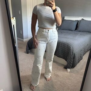 Abercrombie & Fitch White Straight Leg Jeans with Flower detailing